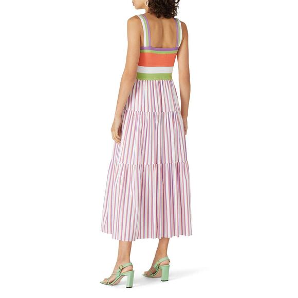 Tanya Taylor Claudia Printed Striped Sleeveless Empire Tiered Midi Dress Size XS - Picture 2 of 6